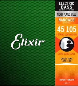 Resim Elixir 14087 Nanoweb Xlong Medium Bas Gitar Teli 45-105 