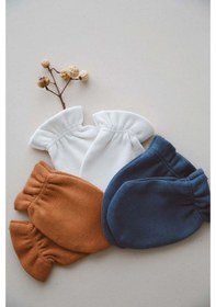 Resim 3lü İndigo-krem Tarçın Rengi Yenidoğan Eldiven Set Model 4 Çok Renkli 