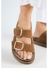 Resim İrene Platform Deri Kadın Terlik Taba-7138 Taba 