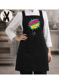 Resim Bk Gift Kişiye Özel Anneler Günü Tasarımlı Çapraz Askılı Siyah Mutfak Önlüğü - 2, Aşçı Önlüğü, Şef Önlüğü, Anneye Hediye Kobitmeyencom35890 Bk Gift Renkli 
