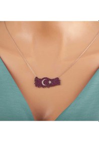 Resim Gumush Gümüş Ay Yıldız Türkiye Haritası Kadın Kolye 