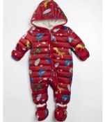 Resim Dinazor Çıkarılabilir Ayaklı Gizli Eldivenli Kapişon Kışlık Erkek Bebek Astronot Tulum Kozmonot Mont Kırmızı 