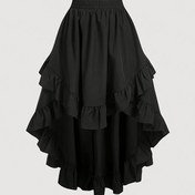 Resim Kadınların Yüksek Bel Volanlı Etek - Rahat Siyah Polyester, Ön Bağlama, Akışlı Tasarım, Tüm Mevsimler İçin Giyim, Akışlı Etek | Volanlı Etek | Şık Rahat Giyim 