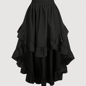Resim Kadınların Yüksek Bel Volanlı Etek - Rahat Siyah Polyester, Ön Bağlama, Akışlı Tasarım, Tüm Mevsimler İçin Giyim, Akışlı Etek | Volanlı Etek | Şık Rahat Giyim 
