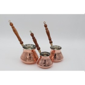Resim Bakır Üzümlü Otantik 3'lü Cezve Seti 