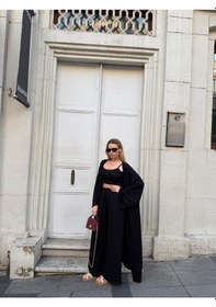 Resim Bonacosa Kadın Viskon 3 Lü Takım Kimono + Beli Lastikli Salaş Pantolon + Crop 8 Renk Siyah 