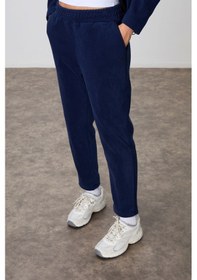Resim Tommy Life Lacivert Kalın Yumuşak Dokulu Kapüşonlu Oversize Nakışlı Polar Kadın Eşofman Takım -95338 Lacivert 