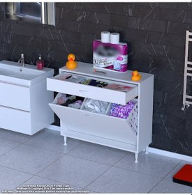 Resim Modilayn Emir 95 X 88 X 32,5 Cm 3 Göz Sepetli Kirli Çamaşır Banyo Dolabı Piratik Çok Foksiyonlu Düzenleyici Dolap Beyaz 