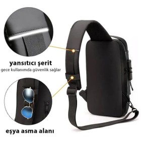 Resim BAGzy N.POLO Siyah Erkek Usb Kablo Çıkışlı Body Bag Çapraz Sırt Çantası 