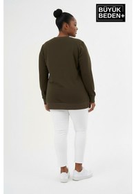 Resim Süperlife Kadın Büyük Beden California 1974 Baskılı Bisilet Yaka İnce Sweatshirt Spr26bswk956-2 Haki 
