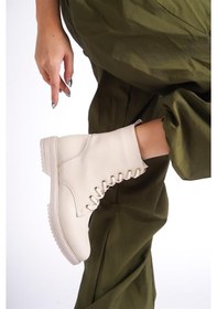 Resim Kadın Postal Bej Fermuarlı Bağcıklı Kaymaz Taban Bot 2306 Bej 