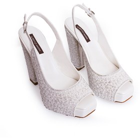 Resim By Beyaz Wedding İnci İşlemeli Slingback Küt Burunlu Gelin Ayakkabısı 