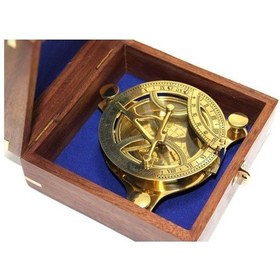 Resim Büro Ev Ofis Hediyesi İçin Ahşap Kutulu El Yapımı Pirinç Güneş Saati Pusula Seti 