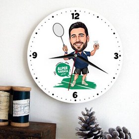 Resim Karikatürlü Tenis Oyuncusu Erkek Duvar Saati 
