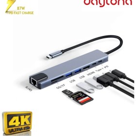 Resim Daytona CF04 Macbook Uyumlu Type-C™ To 4K HDMI Tv Projeksiyon Ultra Hd 1080P 2* Type-C 2* USB Ethernet Lan 8ın1 Çevirici Hub Adaptör 