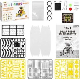 Resim Çocuklar İçin Güneş Enerjili Robot Oyuncak, 12'si 1 Arada STEM Kit, Kendin Yap İnşaat 