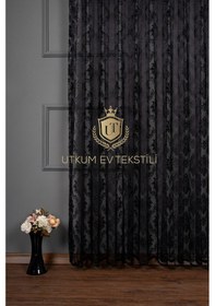Resim Damask Desen Siyah Örme Tül Perde 1012 