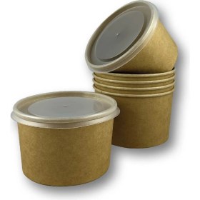 Resim Ambalajın 16 Oz Kraft Çorba Kasesi Şeffaf Kapaklı 