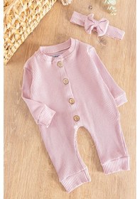 Resim Baby Önden Düğmeli Bandanalı Kız Bebek Tulum 001 
