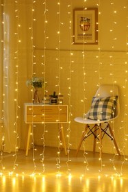 Resim MENFRY 12 Saçaklı 3x2 Mt Dekoratif 240 Led Işık 8 Mod Sarkıt Sarı Renk Ip Perde 