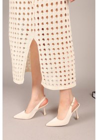 Resim Birikon Diana Kroko Desenli Arkası Açık Stiletto Ten-7902 Ten 