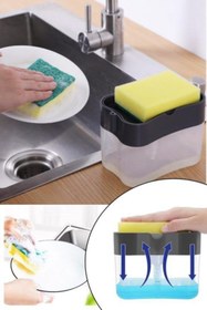 Resim Kitchen Beauty Pompalı Sünger Hazneli Sıvı Sabunluk Lüx Üsten Basmalı Bulaşık Deterjanlığı 