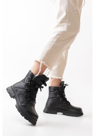 Resim Asm-083 Siyah Bağcıklı Su Geçirmez Kadın Kar Botu Beyaz 