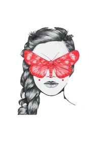 Resim Çocuk Odası Kırmızı Kelebekli Kız İllüstrasyon Zebra Perde La-718 Beyaz 