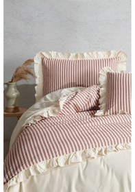 Resim Kırmızı Bej % 100 Pamuk Fırfırlı Çift Kişilik Nevresim Takımı Çok Renkli 