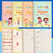 Resim Çocuklar için 4'lü Sihirli Pratik Defter Seti Kalem ve Yedeklerle, 3-6 Yaş Aralığındaki Çocuklar İçin Yeniden Kullanılabilir 3D Yol Defteri, İzlenebilir Alfabe, Sayılar, Çizim ve Matematik Çalışma Kitapları - Okul Öncesi Çocuklar İçin Eğitici El Yazısı Pratik Seti 