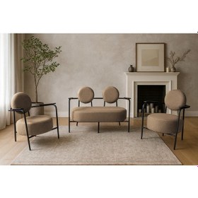 Resim Azra Mobilya Venüs Koltuk Takımı Siyah İskelet Modern Koltuk Seti Ofis Ve Ev Kullanımı Soft Kumaş Açık Kahve Açık Kahverengi 