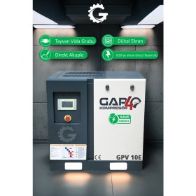 Resim GAP Kompresör Invertörlü Vidalı Hava Kompresörü 10HP (Tek Makine) GPV-10E 