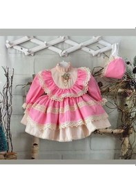 Resim H L Y Karol Tasarım Pembe Vintage Kız Bebek Elbisesi, Fotoğraf Çekim Elbisesi, Kız Bebek Hediyesi, 0-12 Yaşa Uygun Pembe 