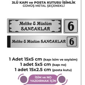 Resim Meyart Gümüş Metal Kapı İsimliği Seti 3'lü - Kapı İsimliği, Kapı Numarası, Posta Kutusu İsimliği 