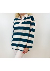 Resim Kadın Yeşil Çizgili Sweatshirt 