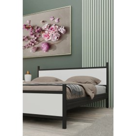 Resim GM 305 MODERN ÇİFT KİŞİLİK AHŞAP METAL SİYAH BEYAZ KARYOLA 140X190 