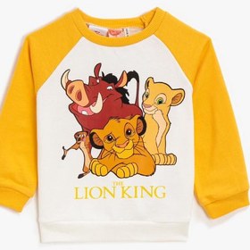 Resim Erkek Bebek Aslan Kral Lisanslı Baskılı Bisiklet Yaka Pamuklu Sweatshirt 