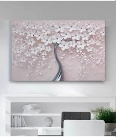 Resim StellaStore Beyaz Çiçekli Gold Ağaç Kanvas Tablo, 40 x 60 