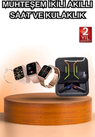Resim ASTRALTECH Wireless Şarjlı Akıllı Saat ve Dijital Göstergeli Kablosuz Bluetooth Kulaklık Nabız Ölçer 
