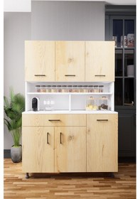 Resim Zimbal Çok Bölmeli Dekoratif Mutfak Dolabı Beyaz-çam Beyaz 