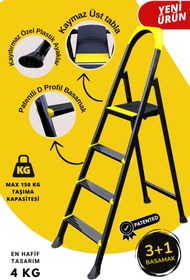 Resim ERTEKPA Leo Siyah Merdiven 3+1 Metal Basamaklı 
