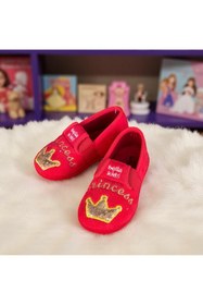 Resim AkınalBella kız çocuk kırmızı prenses taçlı ortapedik taban kreş ev ayakkabısı panduf 
