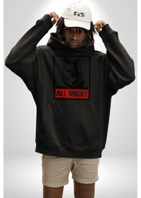 Resim All Might Lahramanlık Akademim Anime Kadın Erkek Siyah Kapüşonlu Sweatshirt Hoodie Siyah 