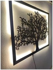 Resim Ağaç Dekoratif Led Işıklı Ahşap Tablo 55x45cm Günışığı, agac 