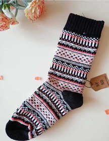 Resim 2 Çift Kalın Kışlık Yumuşak Çorap Yılbaşı Motif Etnik Desenli Kadın Çorabı Yeşil Siyahkırmızı 36-40 Renkli 