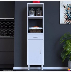 Resim Modilayn Vio Fırın Dolabı 45x163,4x32.5 Cm Çekmeceli Kapaklı Mini/midi Mikrodalga Mutfak Dolabı Beyaz 