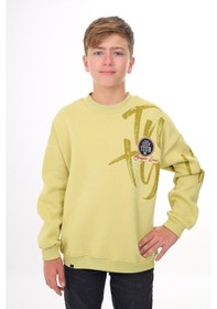 Resim Toontoy Kids Toontoy Erkek Çocuk Oversize Bisiklet Yaka Düşük Omuz Baskılı Sweatshirt - 2 İplik Açık Yeşil 