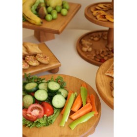 Resim Justwood 5li 3 Katlı Kek Standı, 29 cm Pastalık, 29 cm Risus, 17 x 30 Rısus,29 x 29 Piramit Ahşap Çeyiz Seti 