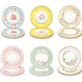 Resim Vintage Çiçekli Kağıt Tabaklar 17.78 cm Piknik, Akşam Yemeği ve Anneler Günü İçin Çay Partisi Düğün ve Gelin Duşu için 