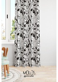 Resim Siyah Köpekler Desenli Fon Perde Çocuk Ve Bebek Odası Süet Dijital Baskılı Ekstrafor Büzgü Tek Kanat Çok Renkli 